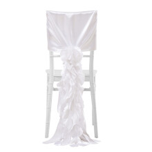 Housse de chaise en satin, housse de chaise Ă volants pour-Blanc