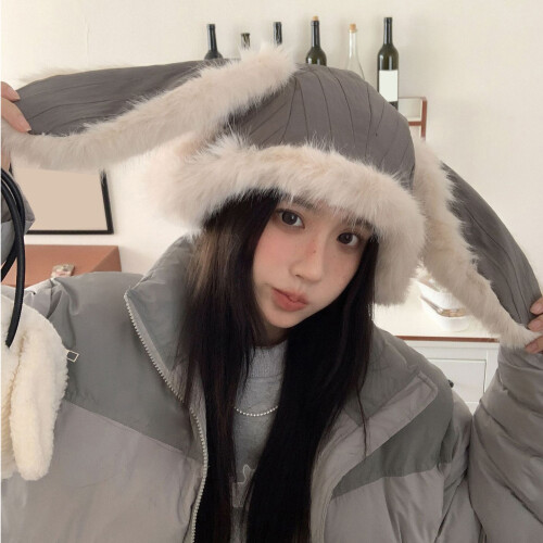 Chapeau Ushanka longues oreilles de lapin pour usage-Noir 1
