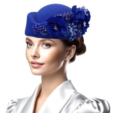 Béret à fleurs 3D pour femmes, chapeau de Derby,-Bleu roi
