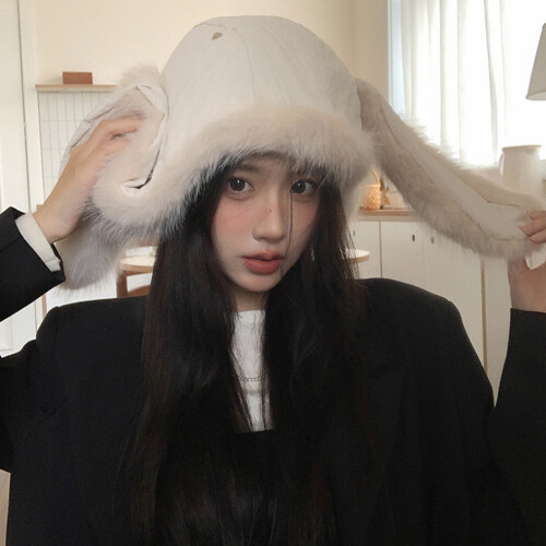 Chapeau Ushanka longues oreilles de lapin pour usage-Noir 2