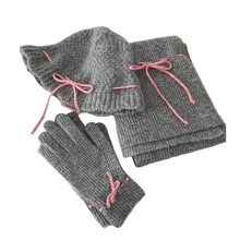 Gants tricotés écharpe chapeau fille chapeaux pour hiver-Gris