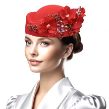 Chapeau de fête de thé, béret de Cocktail pour femmes,-Rouge