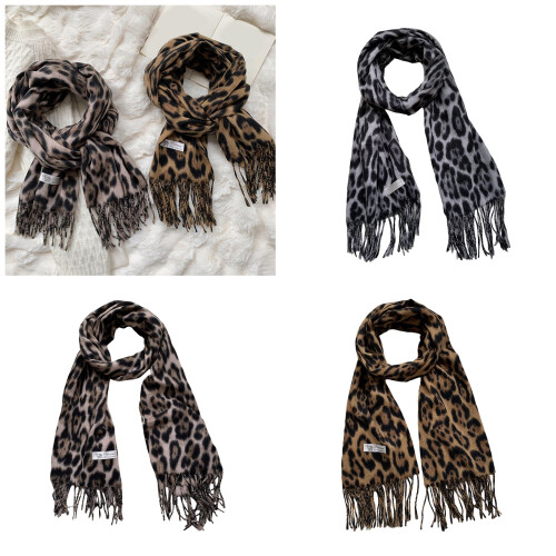 Écharpe de cou élégante à motif léopard avec glands pour-Gris 1