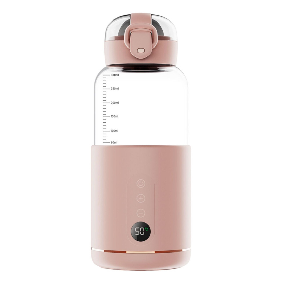Portable Bottle Warmer with LED Display, Safe Wireless Heating, Pink Glass Design, Compact Travel Thermostat