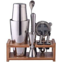 Bartender Set with Stand – Stainless Steel Bar Set, Cocktail Shaker – Mixology Kit with Recipes – Gift Box