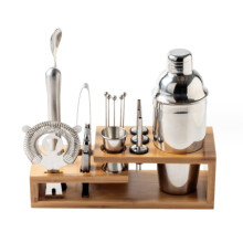 Bar Shaker for Cocktail Making, 16Piece Set, Stainless Steel with Bamboo Stand, 550 ml