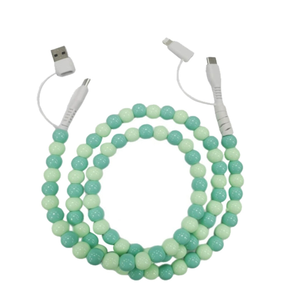Beaded 4In1 Fast Charging Cable 66W Tangle Multi Device Charger Cord For Iphone And Android Green 9189345085703