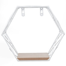 Geometric Wall Decor, Hexagon Floating Shelves for Modern Wall Storage, Decorative Hanging Shelves with Sturdy Iron Metal Frame Wood Base, Space-Savin