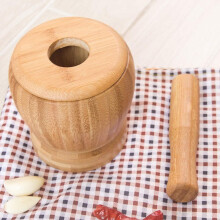 Natural Bamboo, Spice Grinder Bamboo Mortar and Pestle Set for Fine Paste Easy Clean Kitchen Cooking Tools, Garlic Ginger Grinding, Environmentally
