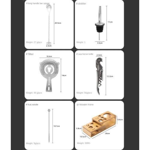 BarShaker for cocktail preparation, 16piece set with bamboo stand 1