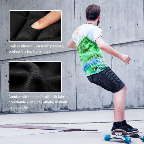 Protective Padded Shorts Snowboard,Skate, Inline Hip Tailbone, Pads With Adjustable Straps Black S 2