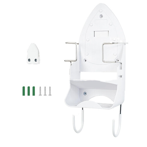 Iron Holder Organizer with Hook, Rust Resistant Wall Mounted Rack for Space Saving Laundry Room
