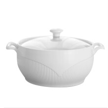 Large Ceramic Soup Pot with Lid, White Casserole Dish with Gold Rim for Even Heat Cooking