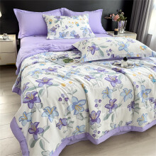 Summer Floral Print Reversible Bed Throws Quilted Bedspreads,Lightweight Patchwork Quilt (Purple,180x200cm)