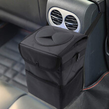 Lixeira dobrável para carro, preta, em tecido Oxford de fibra de poliéster. O revestimento à prova de vazamentos oferece proteção superior e a