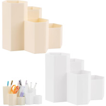 Set organizator de birou, suport pentru creioane din material PP pentru nevoile biroului de acasă (2 bucăți alb + galben)