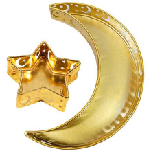 Serveringsbakke til Eid Mubarak, Ramadan-dekoration, guld islamiske muslimske metalfade, månestjerneformet, middagsdekoration, skab festivalstemning,