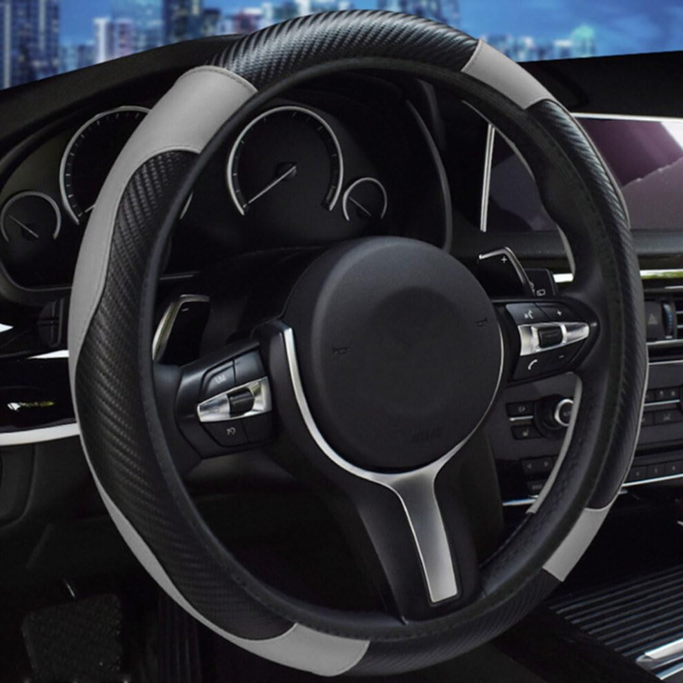 Carbon Fiber Leather Steering Wheel Cover For Vauxhall Mokka 20122016 Antislip Grey 9365049995375