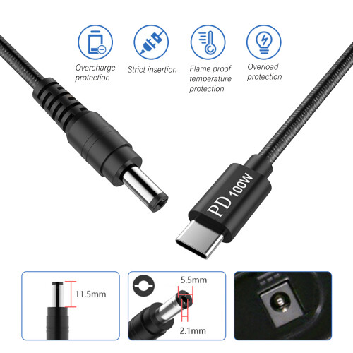 100-W-Schnellladekabel, Netzkabel, USB-Typ-C-Eingang für-4,0x1,7 2