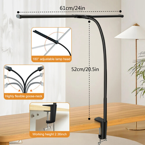 Clip On LED Task Light With Twin Goosenecks, Energy Saving 2