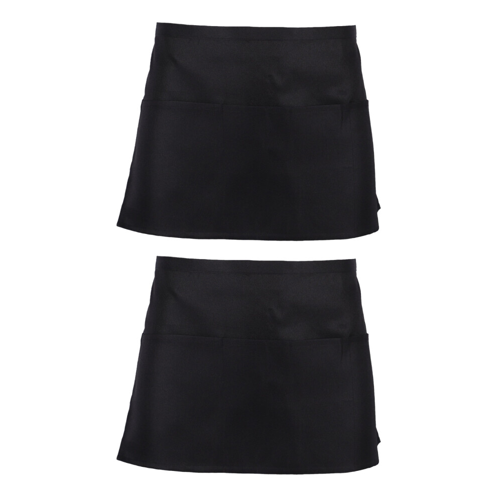 Black Waist Apron With Pockets - Short Half Apron For Men And Women, Waiter, Waitress, Chef. Ideal For Home Kitchen, Restaurant Work, Cooking, Baking 9775230801468