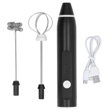 Ruční multifunkční elektrický napěňovač mléka, dobíjecí přes USB s 2 nerezovými metlami, 3stupňové nastavení rychlosti pro kávu