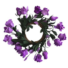 Couronne de fleurs en soie pour décoration de porte, élégante couronne de roses violettes avec feuilles vertes et accents d'hortensias,