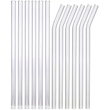 Clear Glass Straws, Reusable & Elegant Design, Straight and Bent Set with Brushes - Dishwasher Safe, Ideal for Beverages, BPA Free