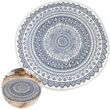 Area Rug Bohemian, Unique Floral Printing Cotton Woven Mat with Ombre Hippie Mandala, Non-Shedding for Living Room Decor