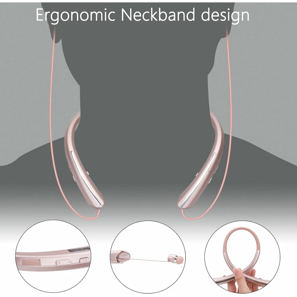Bluetooth 5.0 Neckband Headphones, Sweatproof Stereo Sound Retractable Earbuds, Noise Cancelling Wireless Earphones For Sports Office 9128293406666