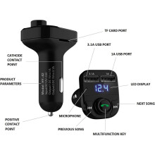 Transmissor FM Bluetooth sem fio para condução com mãos livres. O adaptador Bluetooth 5.3 para carro garante chamadas nítidas e streaming de