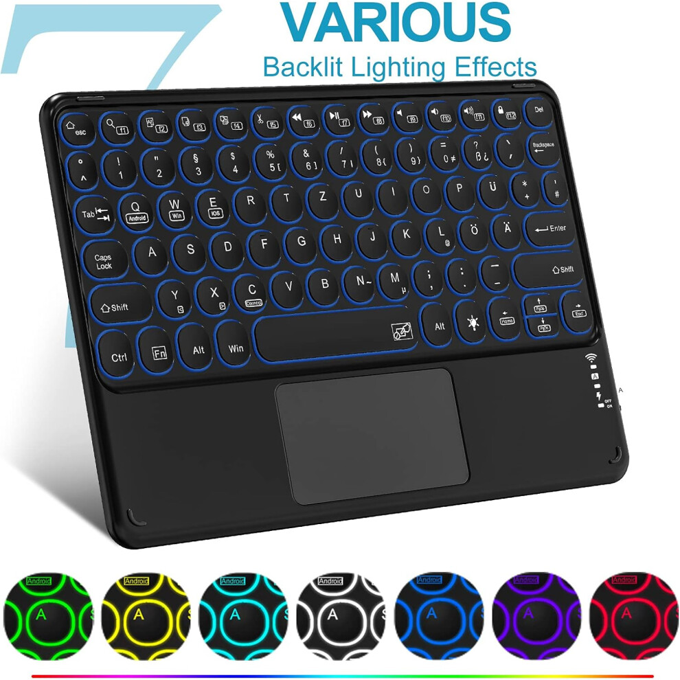 Ultra-Slim Bluetooth Keyboard With Touchpad, Backlit For Ios Android Windows Devices, Portable & Rechargeable (Black) Black 9128293406840