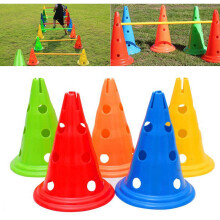 Football Training Cones with Holes - Set of 5 Assorted Color Durable Cones for Drills and Agility Training