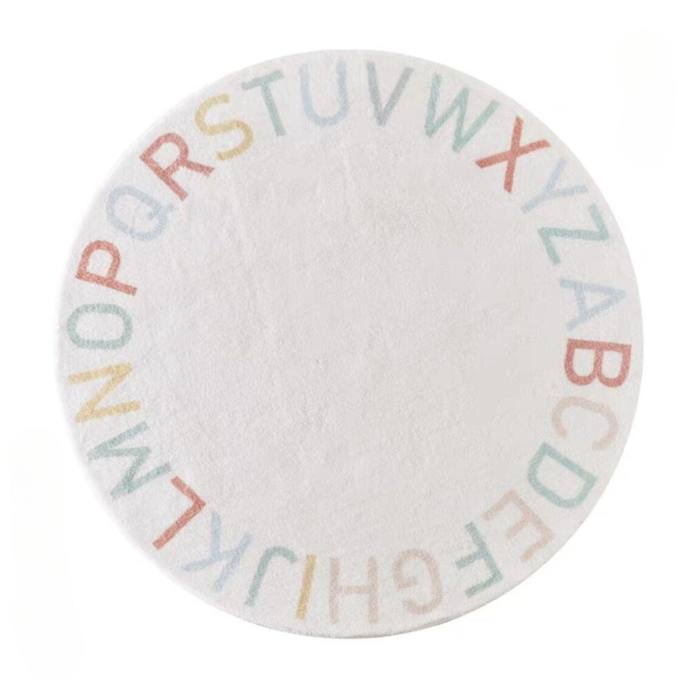 ABC Round Alphabet Rug for Kids, Soft Plush Nursery Rug, Baby Educational Game, Crawling Mat, NonSlip Carpet Floor Cushion 80 x 80 cm
