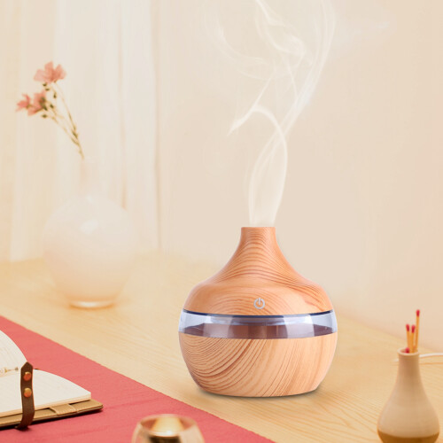 Elegant Touch Wood Grain Aromatherapy Oil Diffuser, Υγραντήρας Cool Mist με LED που αλλάζει χρώματα, Φορητός 2