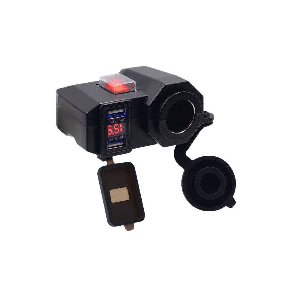 Motorcycle Charger With Dual Usb Ports, Innovative Digital Voltmeter For Monitoring Vehicle Electrical System, Independent Switch Ensures Safety Red 9138057163407