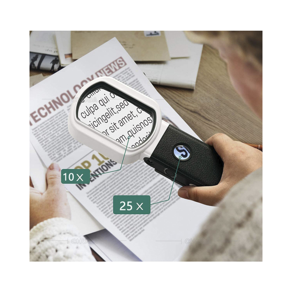 Illuminated Magnifying Glass, 20X 10X Optical Magnifier with 7 LED Lights 2 UV Lights for Low Vision Reading, Jewelry Inspection