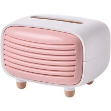 Tissuehouder in retrostijl, vintage radiovorm met ingebouwd bamboe houtskoolzakje voor luchtverfrissing, elegante opbergoplossing voor badkamer,