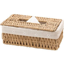 Elegante handgeweven tissueboxhoes van rotan, rechthoekige dispenser van bamboe in bohemian stijl met linnen voering voor stijlvol en praktisch