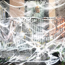 Halloween dekorációk, szuper rugalmas pókhálók jelmezbálokra, pókhálók 100 műpókkal, hátborzongató jelenetek kellékei beltéri és