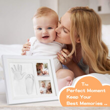 Personalized Baby Shower Gifts, Milestone Memory Keepsake with Safe For Baby Skin Clay and Lifetime Keepsake Wood Frame, Baby Hand and Footprint Kit,