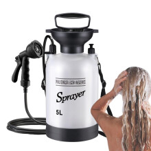 Portable Shower - Manual Shower Pump with Water Sprayer for Outdoor Hygiene, Camping, Car Washing, and Pet Care - White