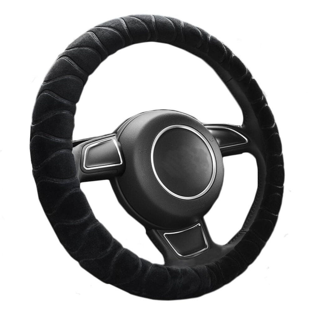 Plush Steering Wheel Cover 15 Inch Soft Warm Winter Grip, Antislip, Universal Fit, Black 9189345090912