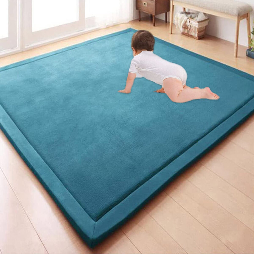 Large Rug Velvet Baby Play Mat Thick Kids Study Kitchen Nursery Crawling Mat For Babies Nonslip Yoga Mat (150 X 200 X 2Cm, Blue) Coral/Blue