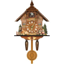 Wooden cuckoo clock, vintage wall clock with pendulum, batterypowered, ornament for home, caf, restaurant