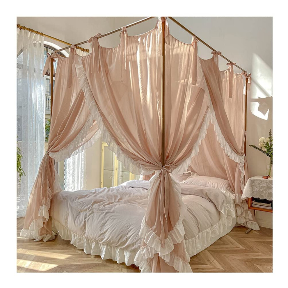 Princess Room Linen Bed Canopy Mosquito Net, Fairy Curtains, Pink2 Color, Sizes 120x200cm200x200cm