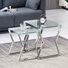(Sliver Leg+Clear Class) Set of 2 Coffee tables