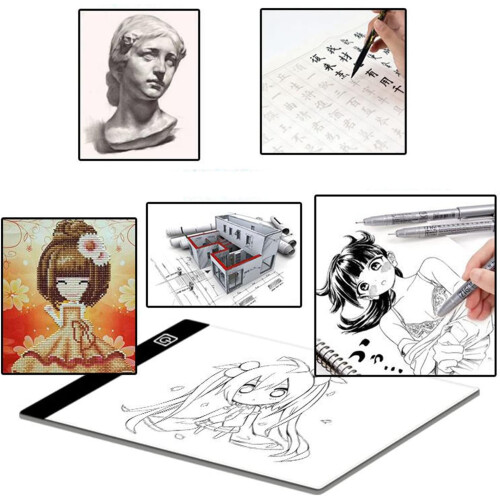 Lightbox for tracing, drawing, LED, stepless dimming, acrylic, USB, power cable included 1