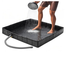 Camping Shower Floor with Drain Hose, Foldable Shower Mat for RV, Beach, and Glamping, Portable and Durable Design