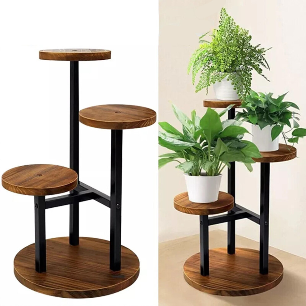 3 Tier Metal & Wooden Plant Display Stand Home Flower Pot Shelf Rack